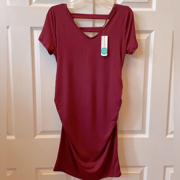 Short Sleeve  Burgundy Maternity Dress Size Large NWT - Picture 1 of 7